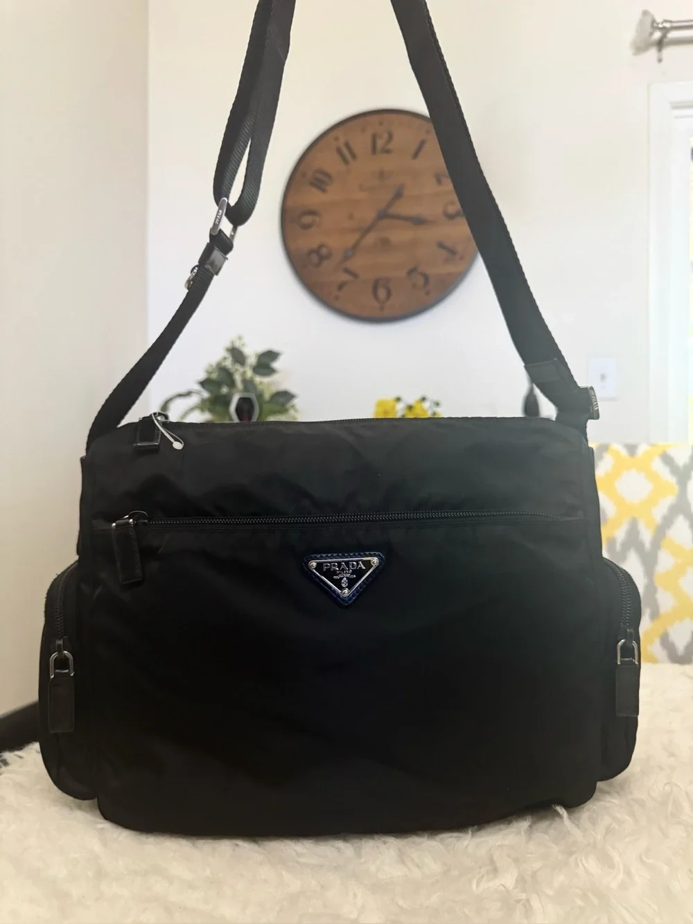 Prada Black Nylon Messenger Crossbody Bag for Men